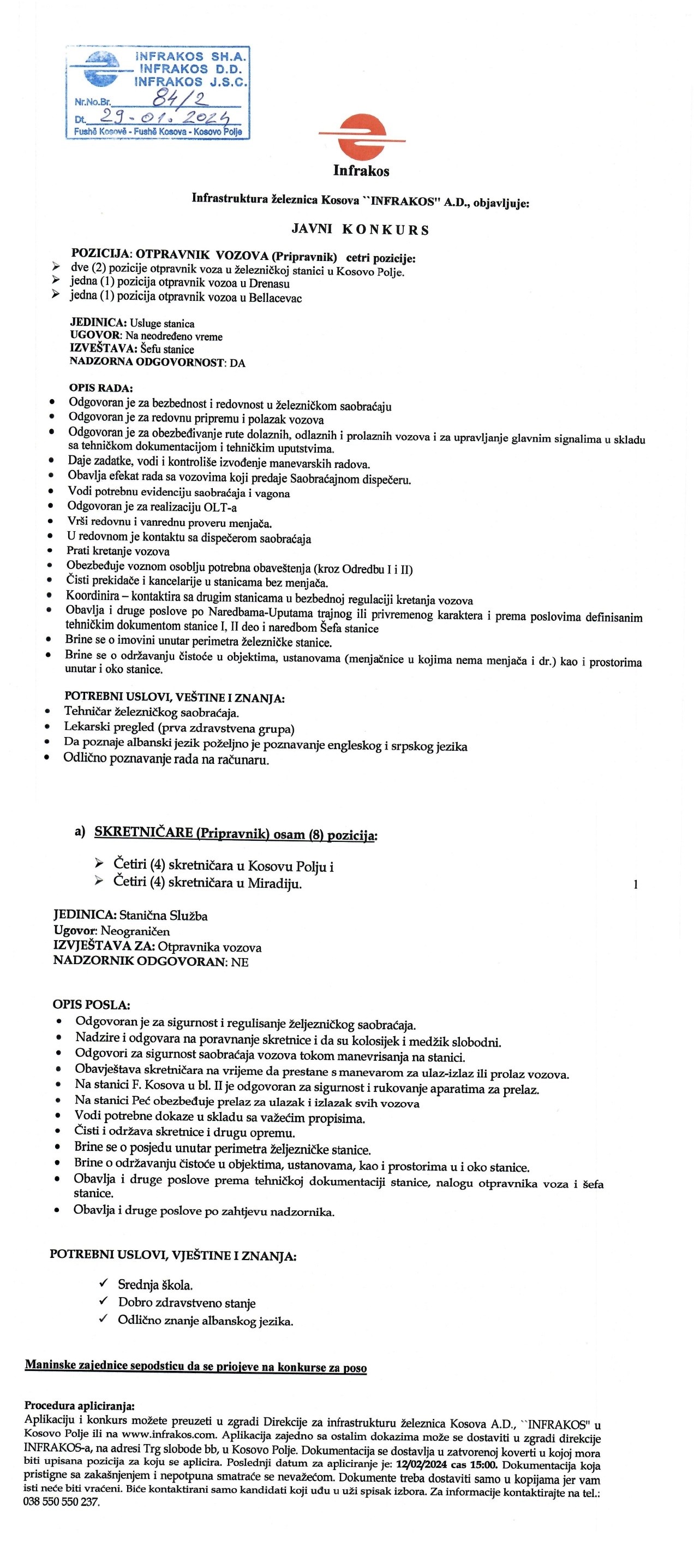 OTPRAVNIK VOZOVA (4), SKRETNIČARE (8)